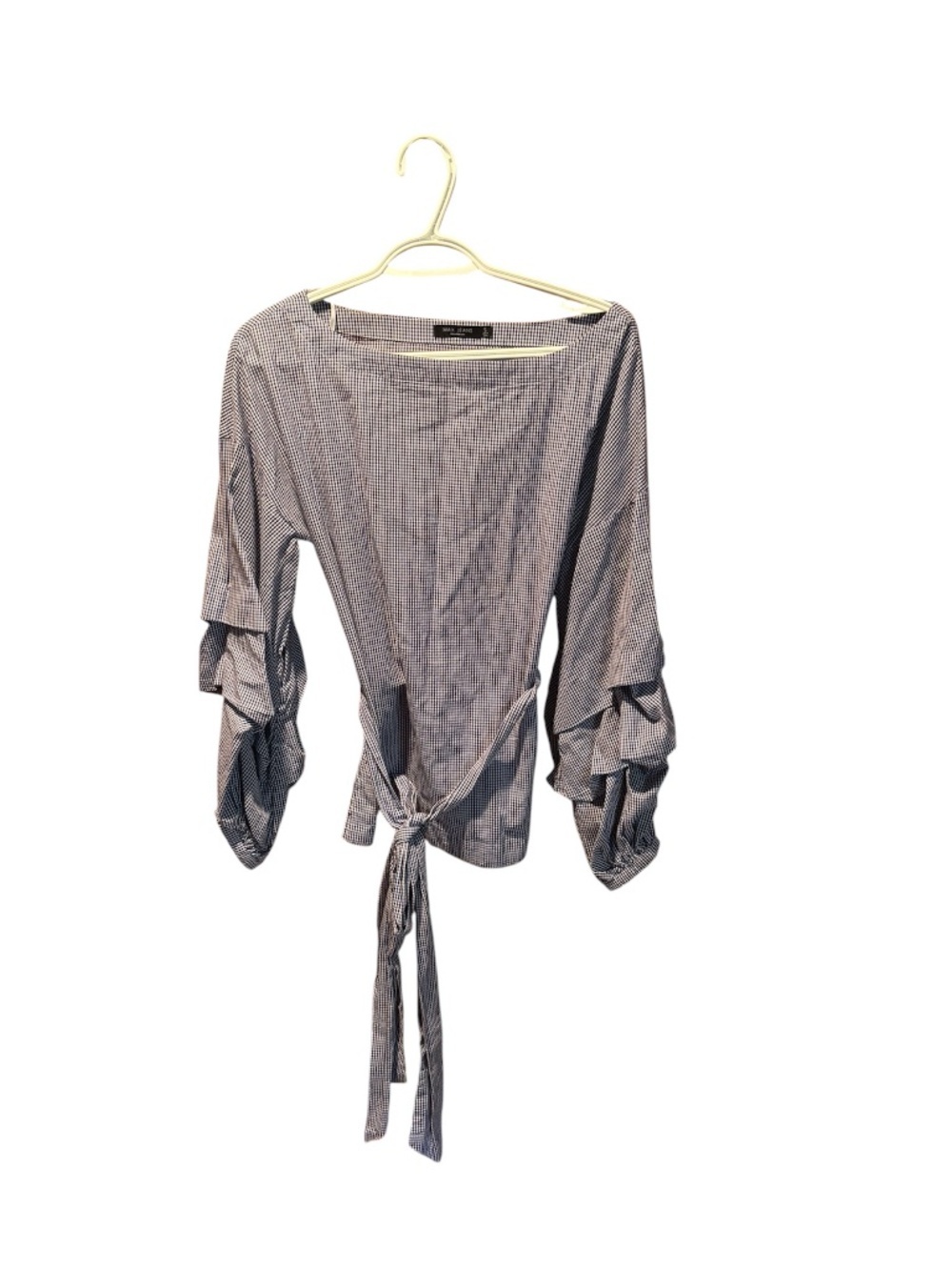 Max Jeans Billowed Balloon Sleeve Blouse in Gingham Print Small
